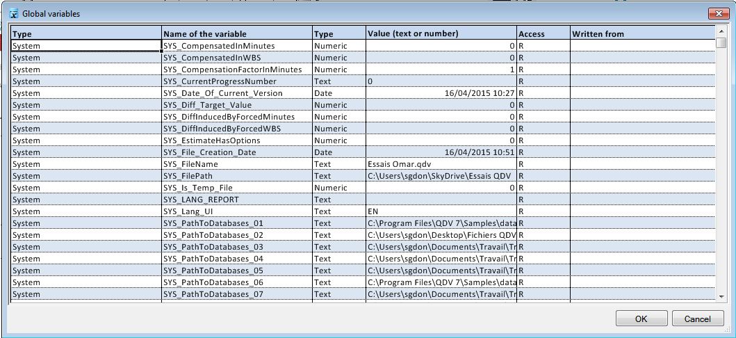 Global Variable window